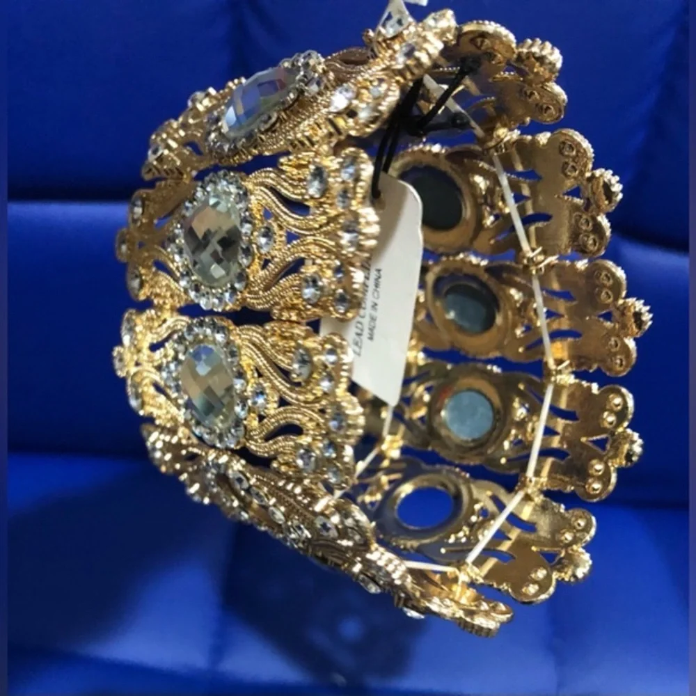 Natasha couture gold crystal glass baroque filigree‎ style cuff bracelet new